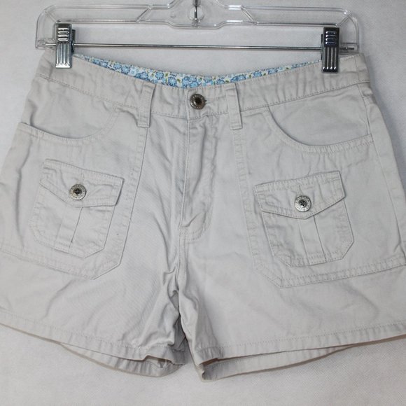 VTG 90s ARIZONA KHAKI CREAM JEAN SHORTS GIRLS SZ 14 REG 100% COTTON MULTI POCKET - Picture 5 of 15